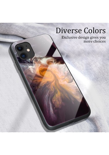 Mermer Cilt Temperli Cam Arka + Tpu Kabuğu iPhone 12 Pro Max 6.7 Inç - Turuncu Akış (Yurt Dışından)