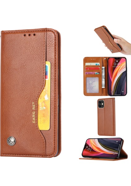Iphone 12 Pro/12 Stand ile Klasik Oto Emirli Deri Cüzdan Kapağı - Kahverengi (Yurt Dışından)