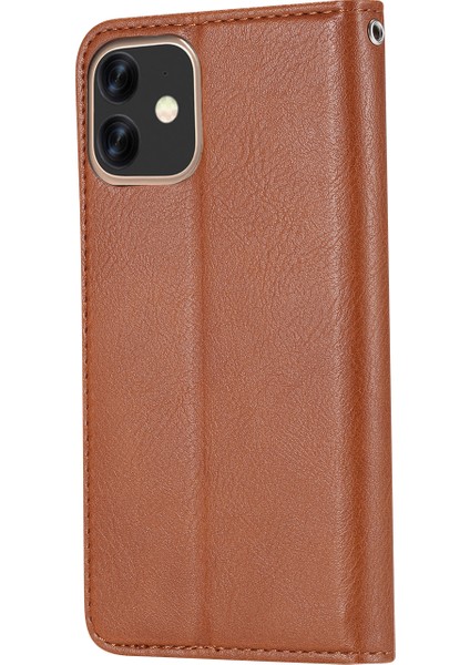 Iphone 12 Pro/12 Stand ile Klasik Oto Emirli Deri Cüzdan Kapağı - Kahverengi (Yurt Dışından)