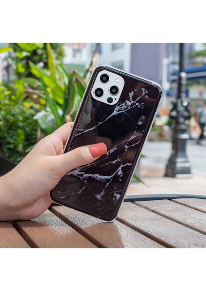 Iphone 12 Pro Max Yumuşak Tpu Kasa Şık Mermer Desen Imd Koruyucu Telefon Geri Kapak Black (Yurt Dışından)