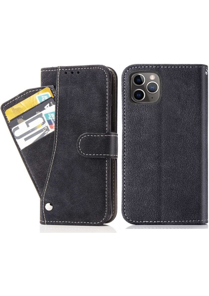Iphone 12/12 Pro Telefon Kılıfı Için Retro Doku Cep Telefon Kılıfı Anti-Çizgi Pu Deri Dergi Dönen Kart Yuvaları Tutucu Stand Cüzdan Kapak Black (Yurt Dışından)
