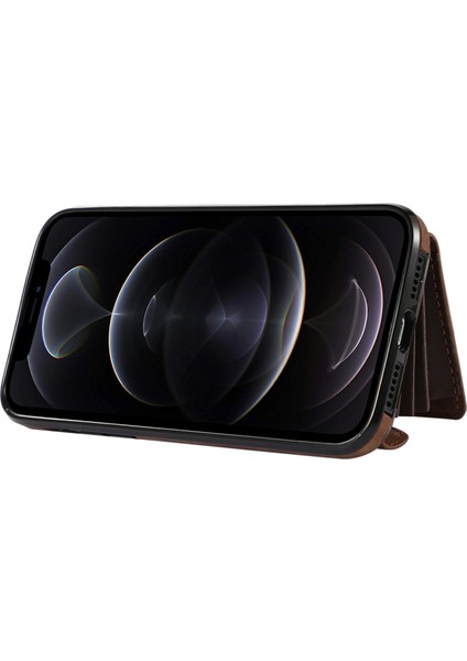 Iphone 12/12 Pro Pu Derisi+Tpu Ton Tona Kırıca Kılak Kapak Kapak Kapak Kapak - Kahverengi (Yurt Dışından)