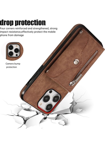 Iphone 12/12 Pro Pu Derisi+Tpu Ton Tona Kırıca Kılak Kapak Kapak Kapak Kapak - Kahverengi (Yurt Dışından)