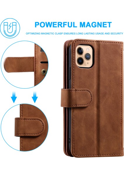 Fermuar Cep 9 Kart Yuvaları Iphone 12 Pro/iphone 12 Için Deri Cüzdan Kılıfı - Kahverengi (Yurt Dışından) modelleri