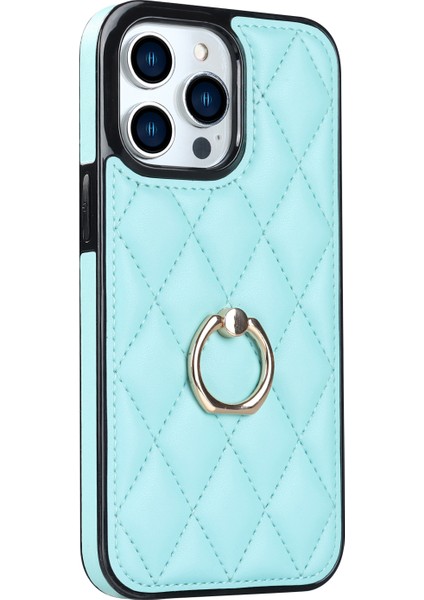 Iphone 12 Pro Max Anti-Dust Pu Deri+Tpu Telefon Kılıfı Dikiş Rhombus Ring Tutucu Kickstand Telefon Shell Sky Mavi (Yurt Dışından)