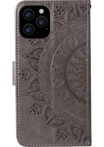 Baskılı Mandala Çiçek Cüzdan Deri Deri Flip Kapak, iPhone 12 Pro Max 6.7 Inç Için Kayışlı (Yurt Dışından)