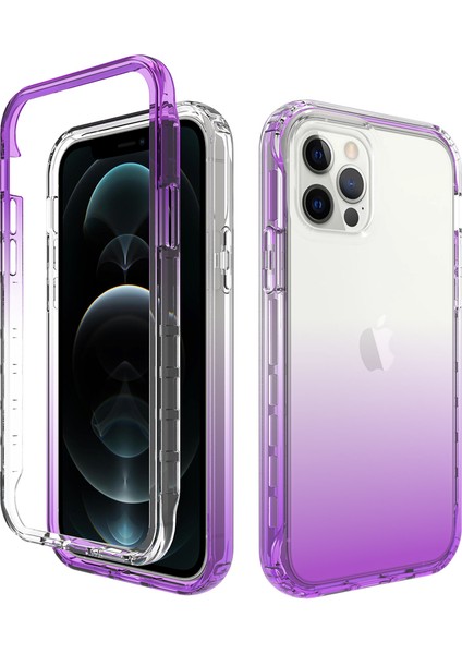 Iphone 12/12 Pro-Mor Için Iyi Korunmuş 2'si Gradyan Renk Tasarımı Pc+Tpu Telefon Kılıfı-Mor (Yurt Dışından)