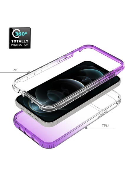 Iphone 12/12 Pro-Mor Için Iyi Korunmuş 2'si Gradyan Renk Tasarımı Pc+Tpu Telefon Kılıfı-Mor (Yurt Dışından) modelleri