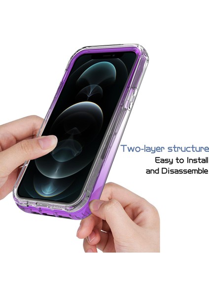 Iphone 12/12 Pro-Mor Için Iyi Korunmuş 2'si Gradyan Renk Tasarımı Pc+Tpu Telefon Kılıfı-Mor (Yurt Dışından) fırsatları