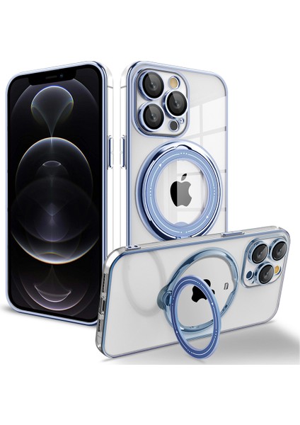 Pc+Tpu Iphone 12 Pro Max Rotatable Ring Kickstand Cover Için Magsafe-Mavi ile Uyumlu (Yurt Dışından)