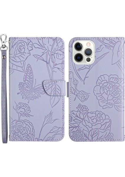 Iphone 12 Pro Maks Cüzdan Için Stand Şok Geçirmez Kılıf Cilt Touch Pu Deri Telefon Koruyucu Şık Kelebekler Anti-Drop Folio Flip Kapak (Yurt Dışından)