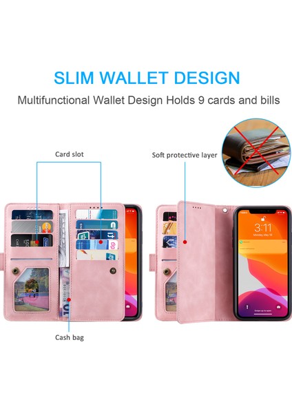 Fermuar Cep 9 Kart Yuvaları Deri Cüzdan Kılıfı Iphone 12 Pro/iphone 12 - Gül Altın (Yurt Dışından) fiyatları