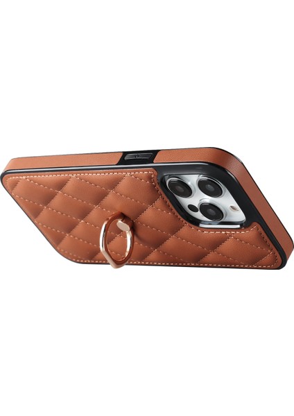 Iphone 12 Pro Max Anti-Dust Pu Deri+Tpu Telefon Kılıfı Dikiş Rhombus Ring Tutucu Kickstand Telefon Kabuk-Kahverengi (Yurt Dışından) fiyatları