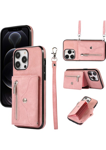 Iphone 12/12 Pro Pu Derisi+Tpu Tonacı Kırıca Kılak Kullanıcı Kapak Kurulu Kapak - Gül Altın (Yurt Dışından)