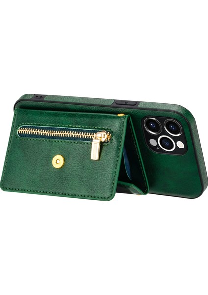 Iphone 12 Pro Max Kickstand Tasarım Cüzdanı Iyi Korumalı Pu Deri+Tpu Cep Telefon Kılıfı Long Lanyard-Blackish Green (Yurt Dışından)