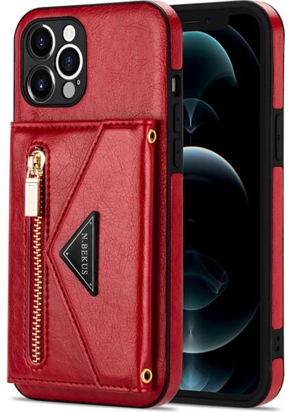 Iphone 12 Pro Max Kickstand Tasarım Cüzdanı Iyi Korumalı Pu Deri+Tpu Cep Telefon Kılıfı Long Lanyard-Red ile (Yurt Dışından)