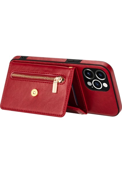 Iphone 12 Pro Max Kickstand Tasarım Cüzdanı Iyi Korumalı Pu Deri+Tpu Cep Telefon Kılıfı Long Lanyard-Red ile (Yurt Dışından)