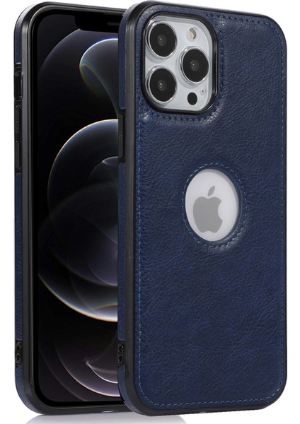 Iphone 12 Pro Max 6.7 Inç Logo Görüntüleyin Telefon Kılıfı Yumuşak Tpu+Pu Telefon Kapağı - Mavi (Yurt Dışından)