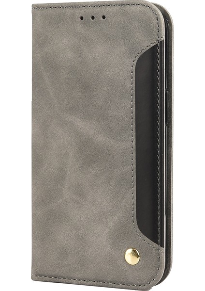 Iphone 12/12 Pro Telefon Kılıfı Cilt Duygu Deri Deri Ekleme Telefon Cüzdan Stand Kılıfı Donanım Dekoru -Grey (Yurt Dışından)