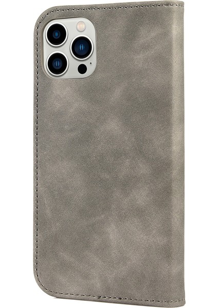 Iphone 12/12 Pro Telefon Kılıfı Cilt Duygu Deri Deri Ekleme Telefon Cüzdan Stand Kılıfı Donanım Dekoru -Grey (Yurt Dışından)