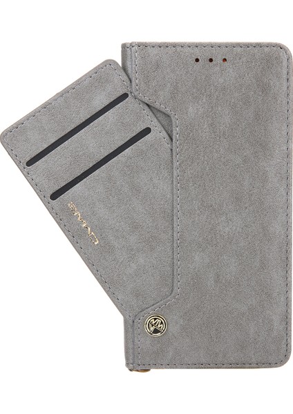 Pu Deri Kart Yuvaları Iphone 12/12 Pro - Gray Için Cüzdan Telefon Kapak Kılıfı (Yurt Dışından) modelleri