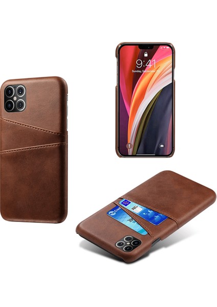 Iphone 12 Pro Max 6.7 Inç-Kahverengi Için Çift Kart Yuvalı Pu Deri Kaplı Pc Kabuğu (Yurt Dışından)