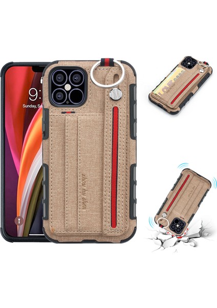 Shouhushen Kart Tutucu Kumaş Kaplamalı Pc Tpu Hibrid Kapak Aksesuarı Iphone 12 Pro Max 6.7 Inç Kahverengi (Yurt Dışından)