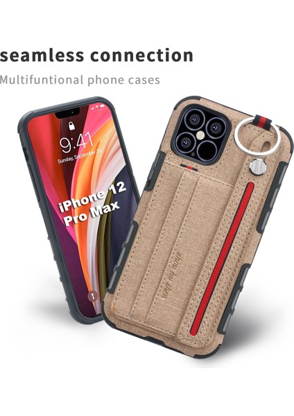 Shouhushen Kart Tutucu Kumaş Kaplamalı Pc Tpu Hibrid Kapak Aksesuarı Iphone 12 Pro Max 6.7 Inç Kahverengi (Yurt Dışından) modelleri