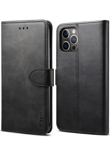 Manyetik Kapatma Toka Deri Telefon Cüzdan Stand Kılıfı Iphone 12/12 Pro-Black Için (Yurt Dışından)