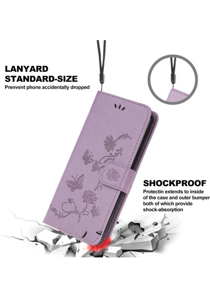 Izin Kelebek Çiçekler Deri Cüzdan Telefon Kapağı Iphone 12 Pro - Light Mor Için (Yurt Dışından)