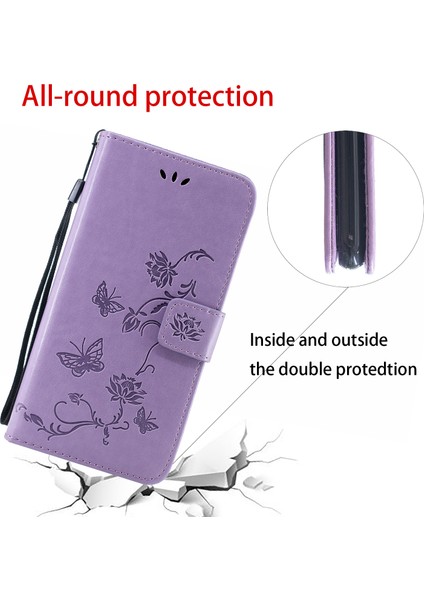 Izin Kelebek Çiçekler Deri Cüzdan Telefon Kapağı Iphone 12 Pro - Light Mor Için (Yurt Dışından)