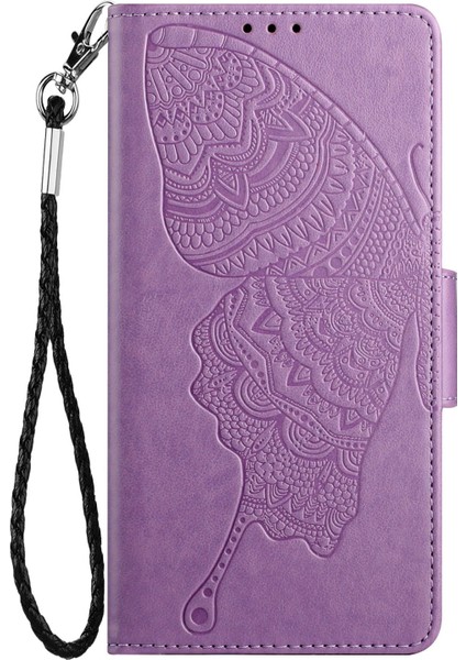 Iphone 12/12 Pro Pro Butterfly Flower Baskılı Deri Telefon Kapağı Cüzdan Stand Folio Flip Case-Purple (Yurt Dışından)