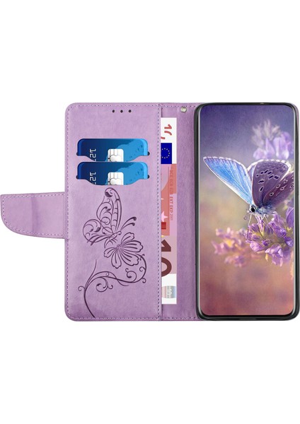 Iphone 12/12 Pro Pro Butterfly Flower Baskılı Deri Telefon Kapağı Cüzdan Stand Folio Flip Case-Purple (Yurt Dışından)