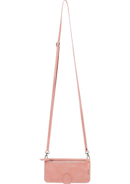 Iphone 12/12 Pro Telefon Kılıfı Stand Stand Cüzdan Tarzı Anti-Fall Kılıfı Zipper Cep Pu Deri Deri Şok Geçirmez Telefon Kabuğu Uzun/kısa Kayış Pembe (Yurt Dışından)