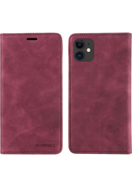 Iphone 12/12 Pro Cep Telefonu Kapağı Cüzdan Deri Stand Rfıd Engelleme Kahçesi - Kırmızı (Yurt Dışından)