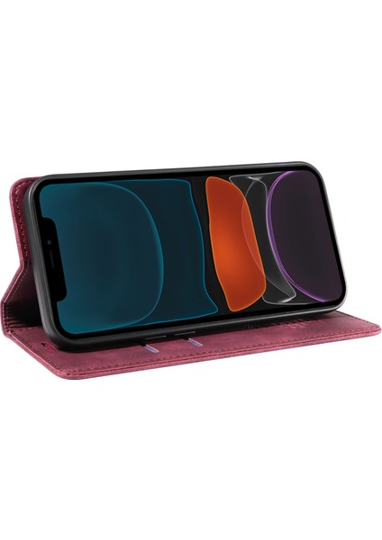 Iphone 12/12 Pro Cep Telefonu Kapağı Cüzdan Deri Stand Rfıd Engelleme Kahçesi - Kırmızı (Yurt Dışından)