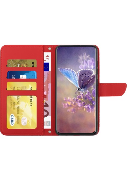 Iphone 12/12 Pro Telefon Kılıfı Cilt Touch Pu Deri Telefon Kılıfı Şık Kelebekler Baskılı Anti-Drop Folio Flip Kapak Cüzdan Stand-Red (Yurt Dışından)