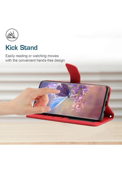 Iphone 12/12 Pro Telefon Kılıfı Cilt Touch Pu Deri Telefon Kılıfı Şık Kelebekler Baskılı Anti-Drop Folio Flip Kapak Cüzdan Stand-Red (Yurt Dışından)