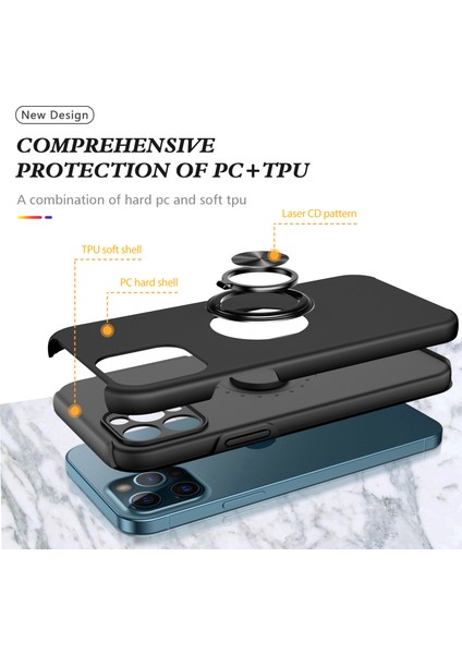 Ring Shape Kickstand Tasarım Hibrit Telefon Kılıfı Iphone 12 Pro - Black Için (Yurt Dışından) fırsatları