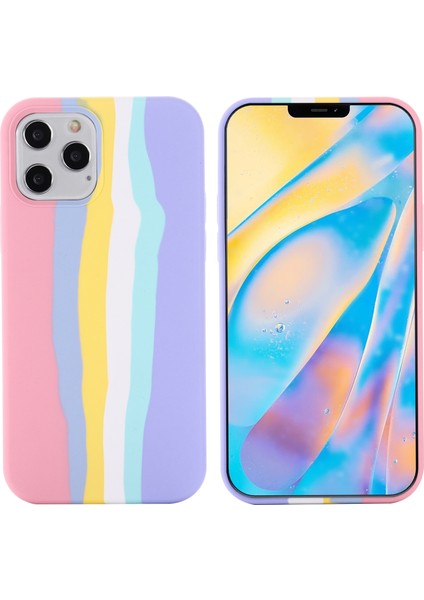 Rainbow Style Sıvı Silikon Koruyucu Telefon Kapak Kılıfı Iphone 12 6.1 12 Pro-Pink (Yurt Dışından)