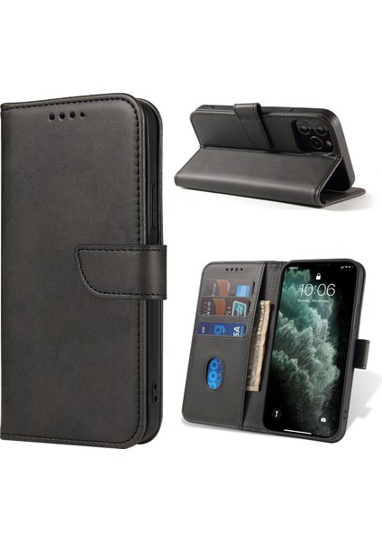 Iphone 12/12 Pro - Black Için Klasik Stil Manyetik Deri Telefon Kapak Kılıfı (Yurt Dışından)