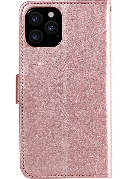 Baskılı Mandala Çiçek Cüzdan Deri Deri Flip Kapak Iphone 12 Pro Max 6.7 Inç-Rose Altın (Yurt Dışından) modelleri