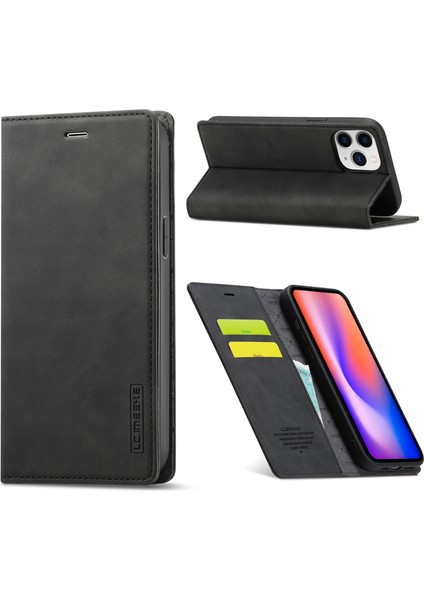Iphone 12/12 Pro Için Güçlü Manyetik Deri Telefon Kılıfı - Siyah (Yurt Dışından)