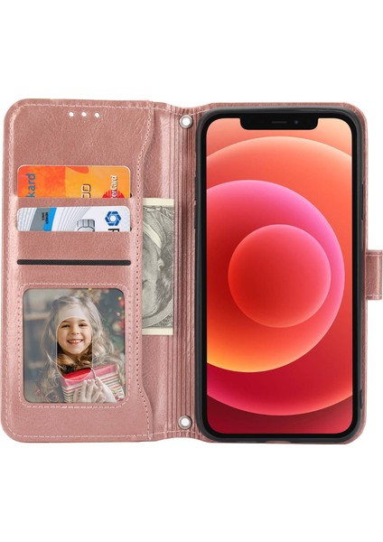 Iphone 12/12 Pro Telefon Kılıfı Stand Stand Cüzdan Tarzı Anti-Fall Kasa Zipper Cep Pu Deri Deri Şok Geçirmez Telefon Kabuğu Uzun/kısa Kayışlar Golü Altın (Yurt Dışından)