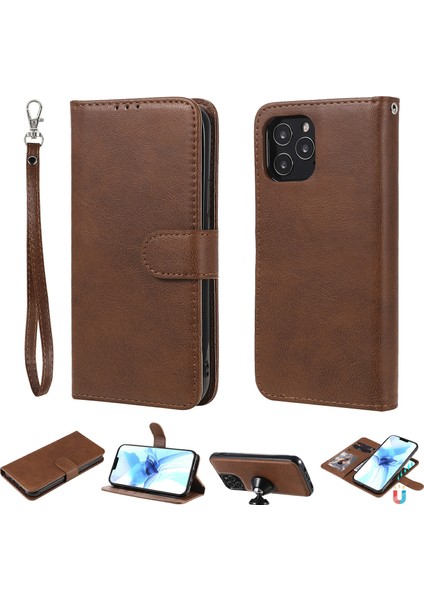 Iphone 12/12 Pro Phone Case Anti-Fall Manyetik Kt Deri Serisi-3 Çıkarılabilir 2'si 1 Arada Cüzdan Tasarım Deri Kılıf-Brown (Yurt Dışından)