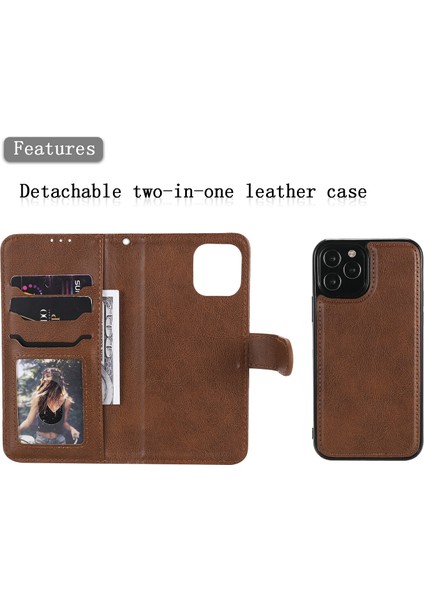 Iphone 12/12 Pro Phone Case Anti-Fall Manyetik Kt Deri Serisi-3 Çıkarılabilir 2'si 1 Arada Cüzdan Tasarım Deri Kılıf-Brown (Yurt Dışından)