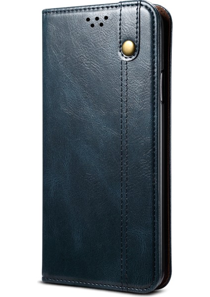 Mumsu Çılgın At Dokusu Tpu + Pu Deri Telefon Kapak Kabuğu Iphone 12/12 Pro - Blue Için (Yurt Dışından) modelleri
