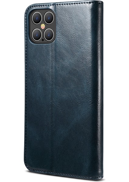 Mumsu Çılgın At Dokusu Tpu + Pu Deri Telefon Kapak Kabuğu Iphone 12/12 Pro - Blue Için (Yurt Dışından) fırsatları