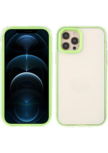 IPhone 12/12 Pro-Light Green Için Soyunabilen 3'ü Tasarım Makarna Renkli Kenar Hibrit Telefon Kapak Kılıfı (Yurt Dışından)
