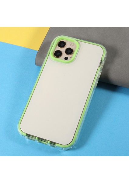 IPhone 12/12 Pro-Light Green Için Soyunabilen 3'ü Tasarım Makarna Renkli Kenar Hibrit Telefon Kapak Kılıfı (Yurt Dışından)